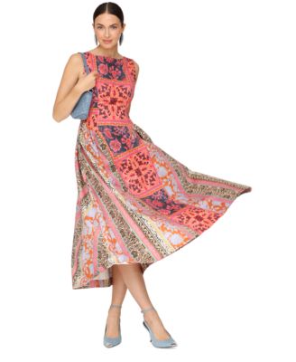 Avec Les Filles - Women's Boat Neck Full Skirt Midi Dress