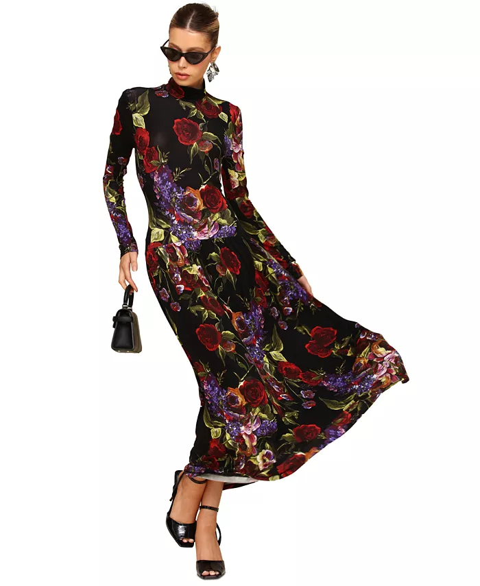 Women's Long Sleeves Printed Maxi Dress - thumbnail 2