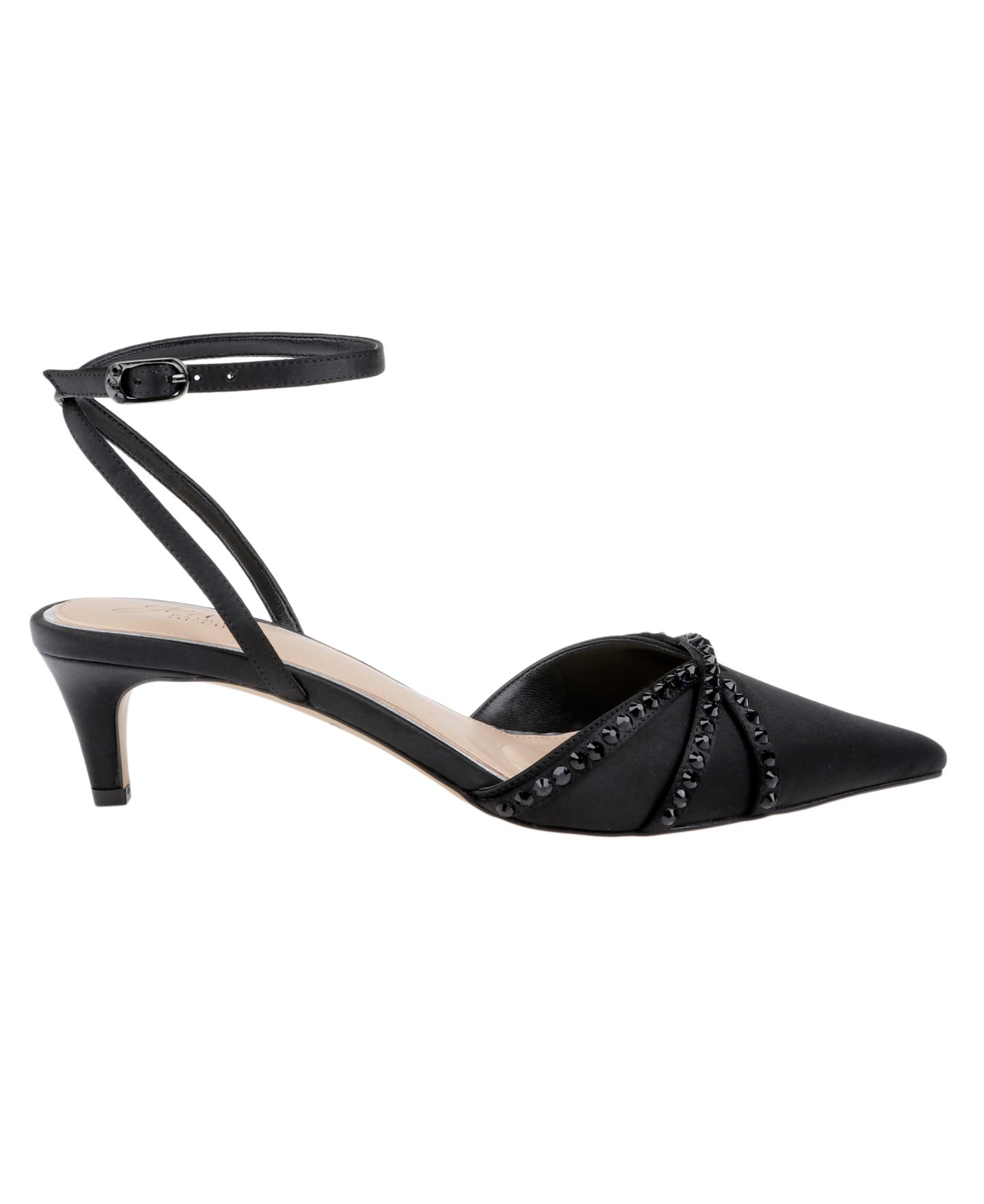 Женские туфли Jewel Badgley Mischka Indra Pointed Toe Pumps, цвет: Чёрный атласный — фото 2