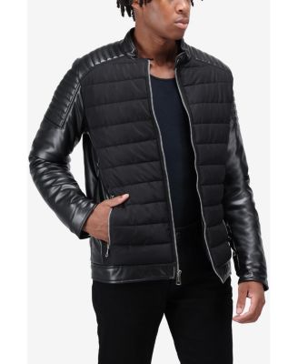 Men's Moto Jacket With PU sleeves And Faux Shearling Lining