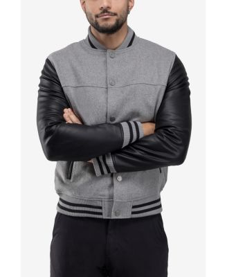 Men's Wool Varsity Bomber Jacket With PU Sleeves