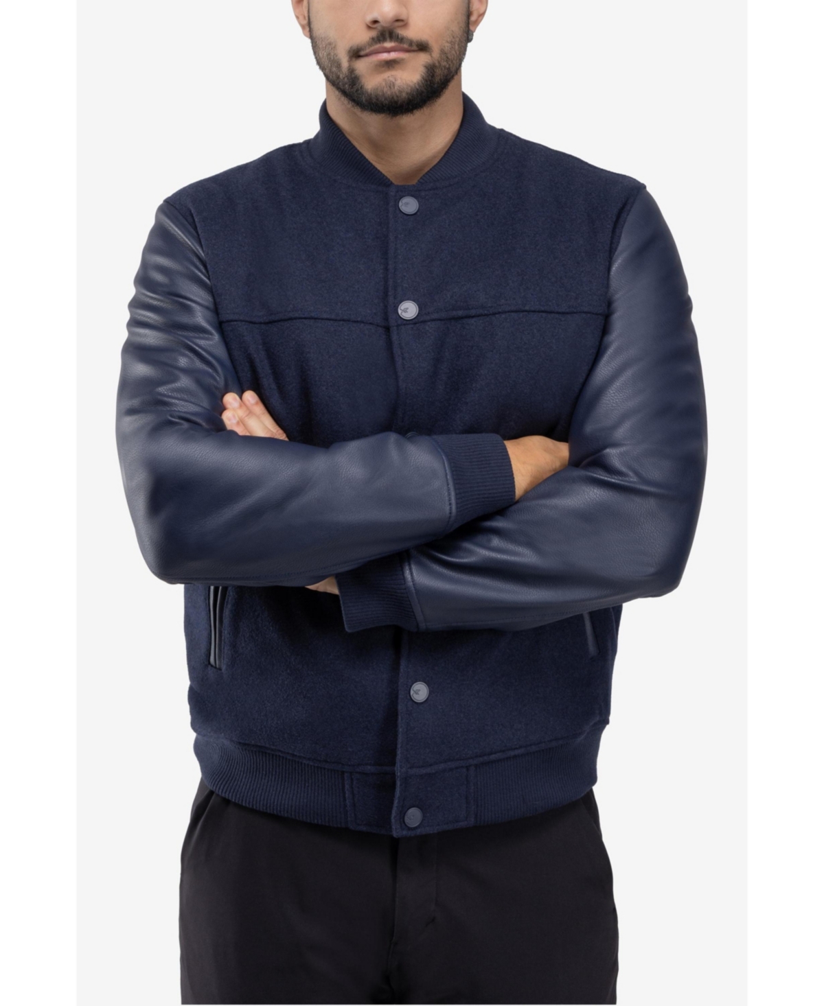 Xray Men's Wool Varsity Bomber Jacket With Pu Sleeves