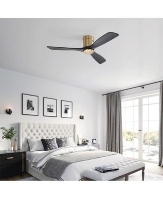 52-inch Modern Golden Sliver 3 Solid Wood Blade Ceiling Fan with 6-speed Remote Control and Forward Reverse Rotation Function for Indoor