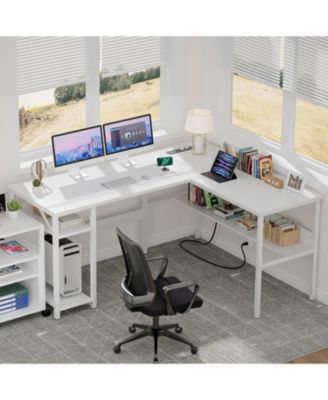47.2'' MDF, Metal L-Shaped Desk with Power Outlet and Shelf, Reversible Desk