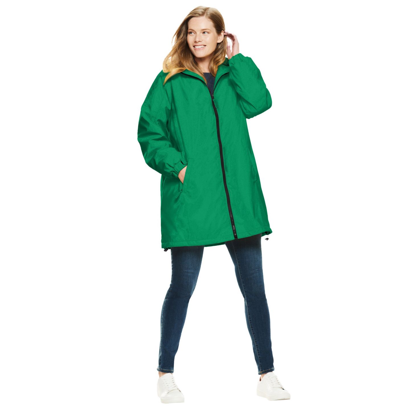 Женские куртки Woman Within Within Fleece-Lined Mid-Length Slicker Raincoat, цвет: Зелёный — фото 3