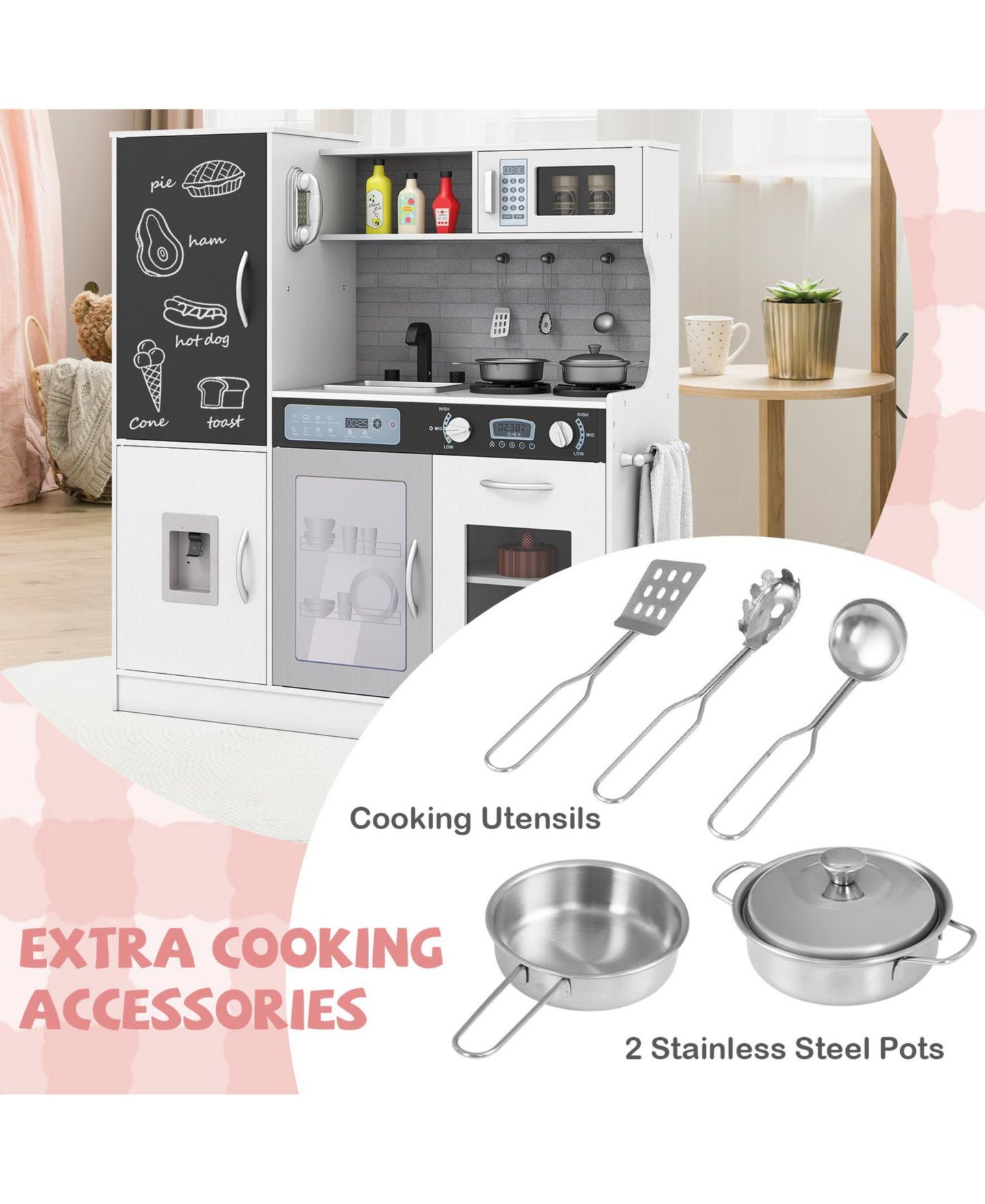 Детская игрушка SUGIFT Interactive Wooden Play Kitchen with Utensils Playset, Ages 3+, цвет: Серый — фото 3