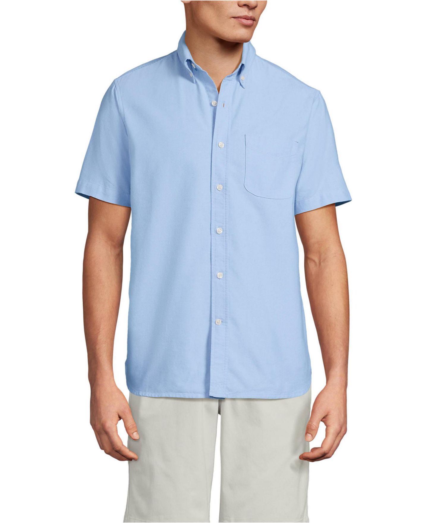 Мужская рубашка Lands' End Short Sleeve Sail Rigger Oxford, цвет: Синий — фото 1