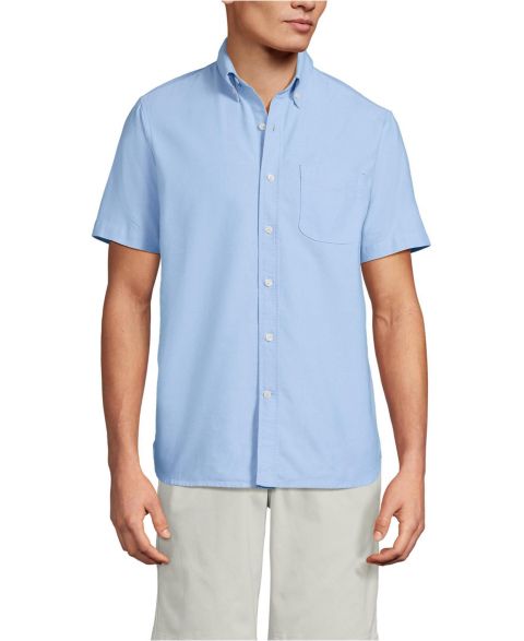 Мужская рубашка Lands' End Short Sleeve Sail Rigger Oxford, цвет: Синий