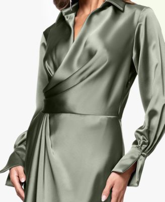 Petite Satin Collared Neck Long Dress