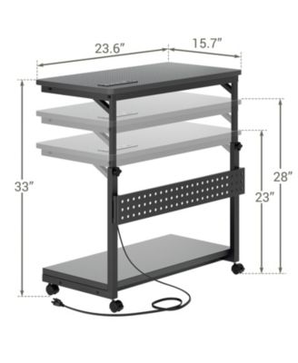 Height Adjustable Computer Tower Stand with Charging Station, Mobile Rolling CPU Holder with Wheels