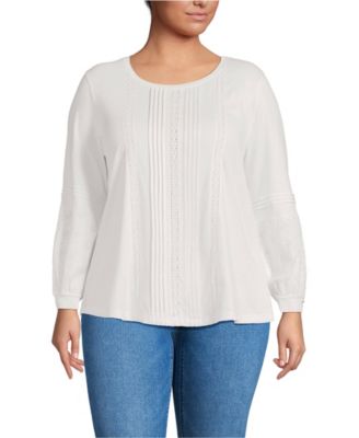 Plus Size Lightweight Jersey Lace Mix Long Sleeve Pintuck Top