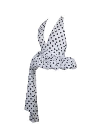 Women's Ilene White and Black Polka Dot Bubble Hem Halter Top