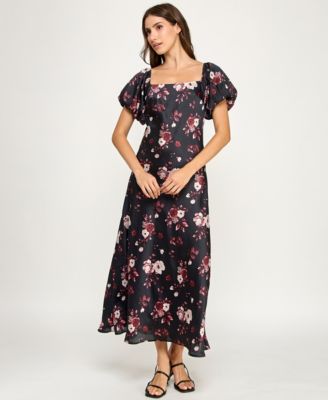 Juniors' Short Bubble Sleeves Midi Dress