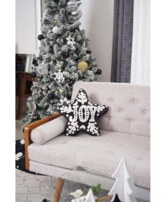 Onyx "Joy" Snowflakes Star Shaped Cotton Blend Christmas Accent Throw Pillow 16" x 18"