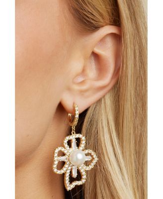 Holly Pearl & Crystal Flower Drop Earrings