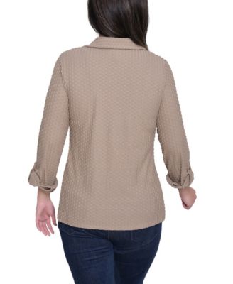 Women's Point Collar Long Sleeve Textured Knit Top