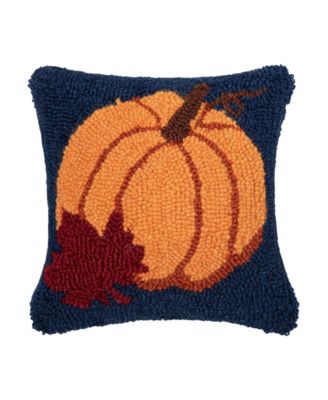 Autumn Pumpkin & Leaf Hooked Mini Accent Pillow 10"x10"