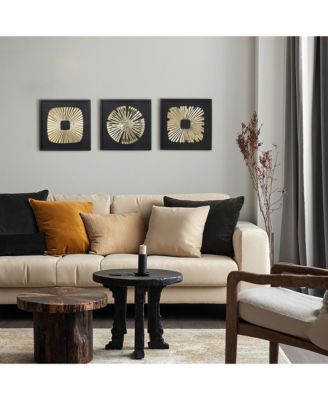 3-Piece Modern Black & Gold Abstract Metal Wall Art Set, Contemporary Home Decor