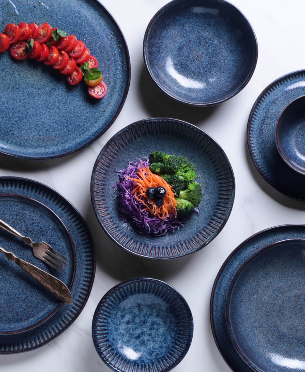 Porto Brasil Stoneware Linhas Dessert Plates, Set Of 6 In Blue