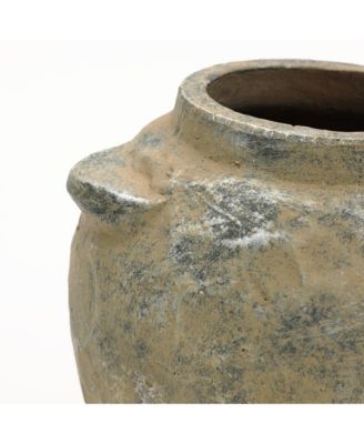 Old-World Brown with Gray 11-Inch Tall Round Terracotta Vase with Handles