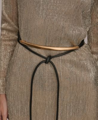 Women's Foil Mesh Belted Midi Dress