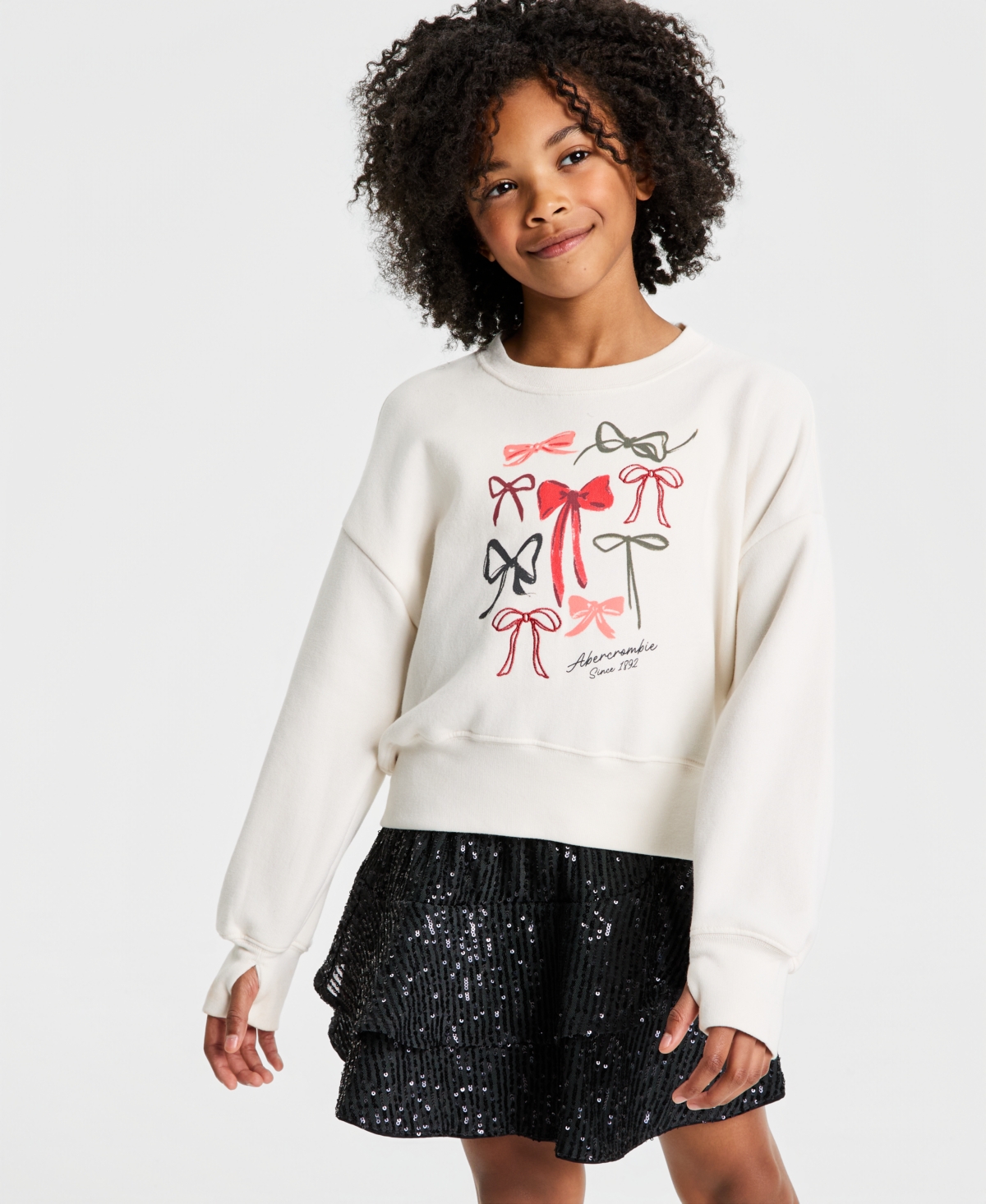 abercrombie kids Girls Bows Logo Crew Sweatshirt