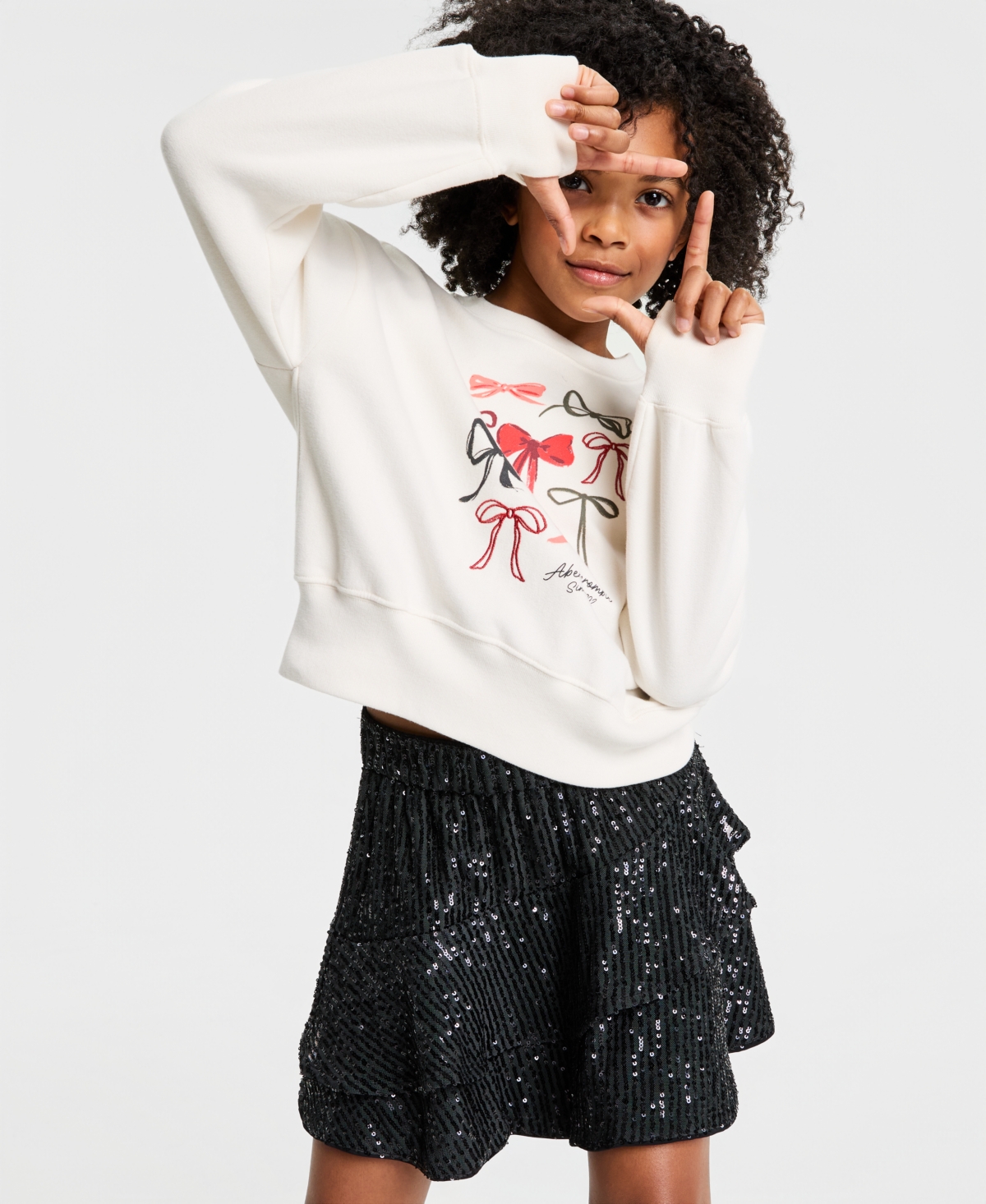 abercrombie kids Girls Bows Logo Crew Sweatshirt