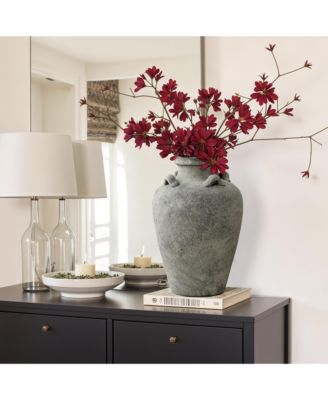 Rustic Antiqued Gray 15-Inch Tall Round Terracotta Urn Vase