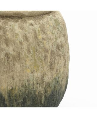 Old-World Brown with Green Bottom 10-Inch Tall Round Terracotta Vase