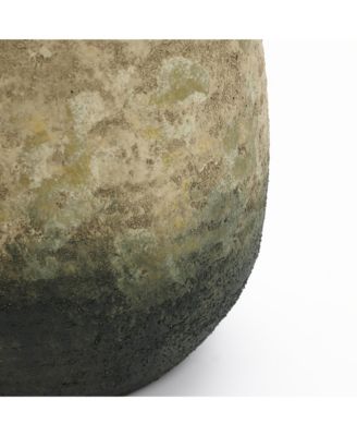 Old-World Brown with Green Bottom 9.8-Inch Tall Round Terracotta Vase with Handles