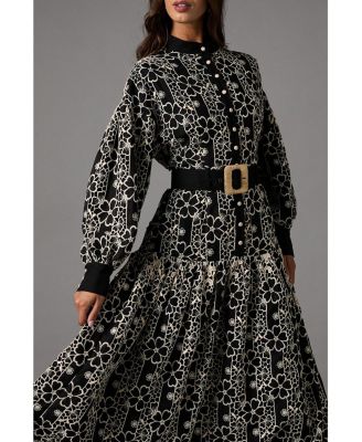 Women's Long Sleeve Belted Shirt Dress