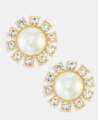 Pav&eacute; & Imitation Pearl Button Earrings, Macy's Exclusive