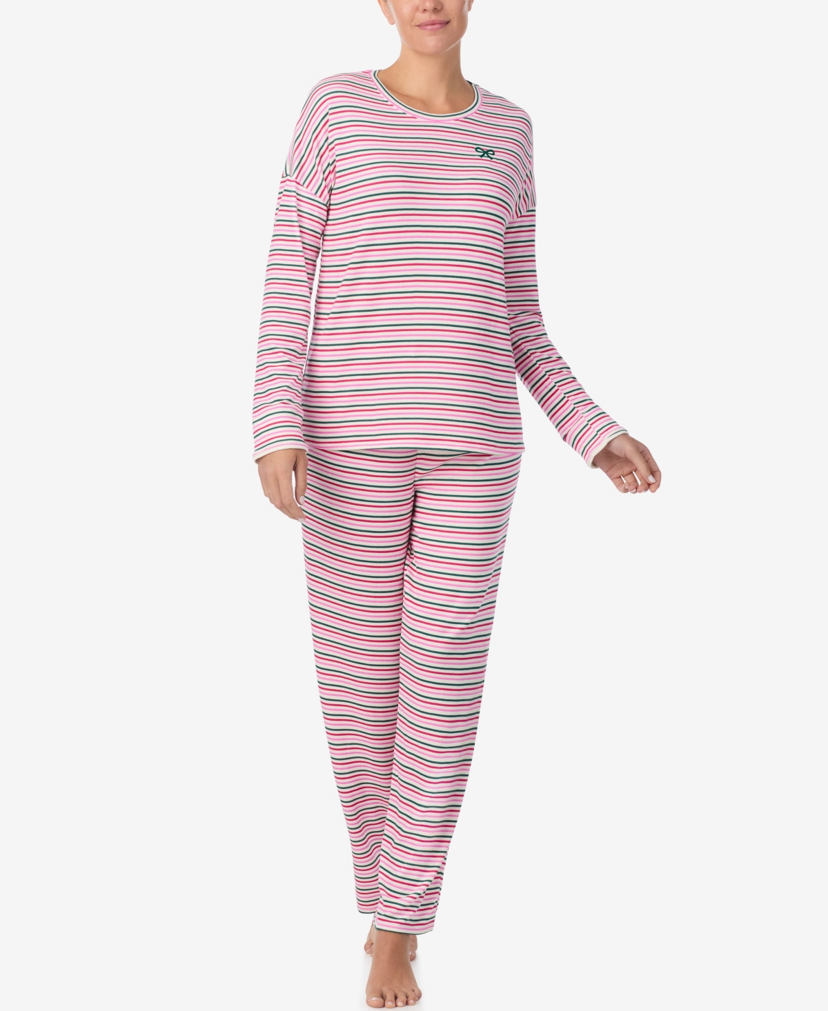 Ellen Tracy Women's Printed Round Neck Top And Pants Pajama Set In Pink