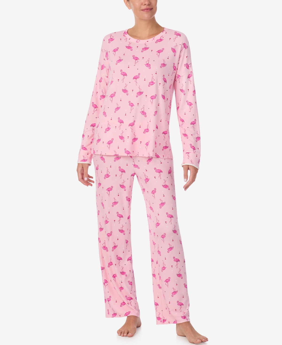 Ellen Tracy Women's Printed Round Neck Top And Pants Pajama Set In Pink