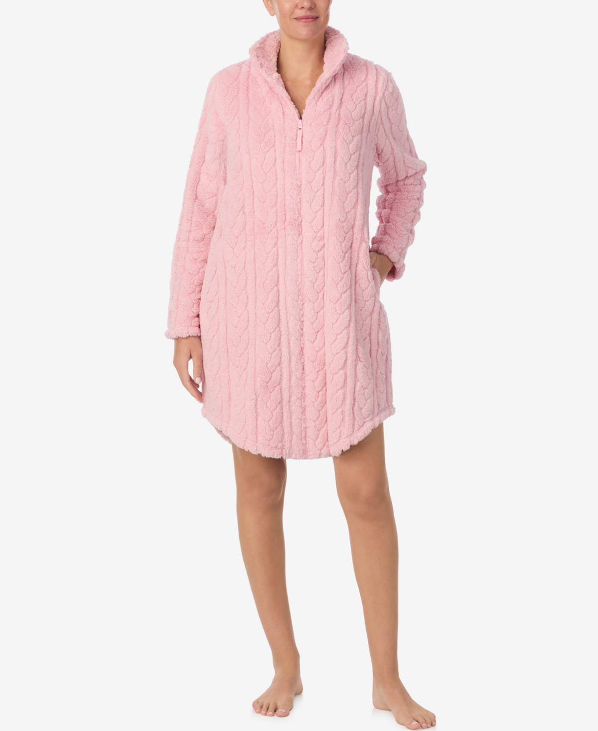 Ellen Tracy Women's Textured Long Sleeve Robe In Pink