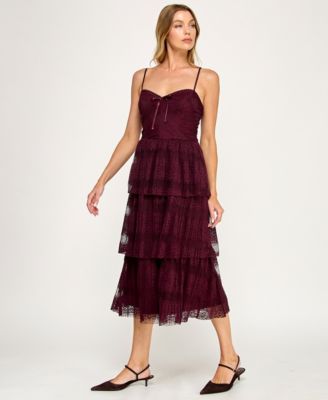 Juniors' Sleeveless Lace 3-Tiered Dress