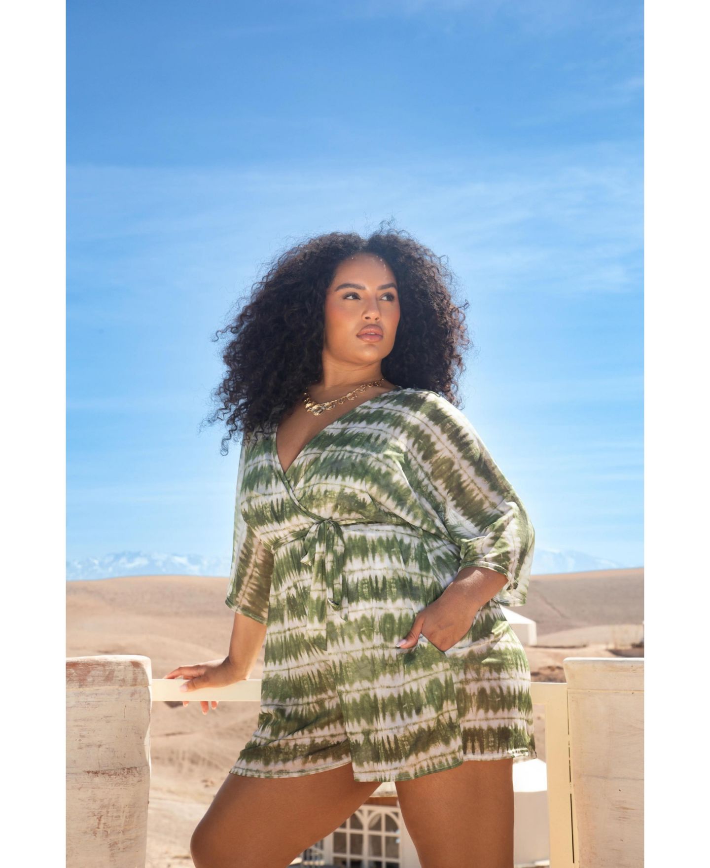 Женский ремень FASHION-SZN CURVE Textured Resort Playsuit With Belt, цвет: Зелёный — фото 8