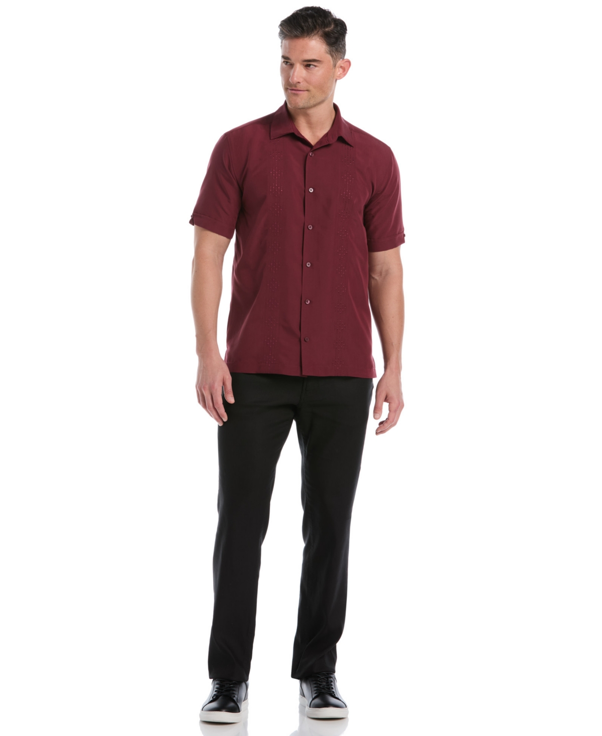 Cubavera Men's Tonal Argyle Embroidery Short Sleeves Shirt In Burgundy