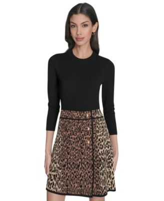 Women's 3/4-Sleeve Button Detail Sweater Knit Dress