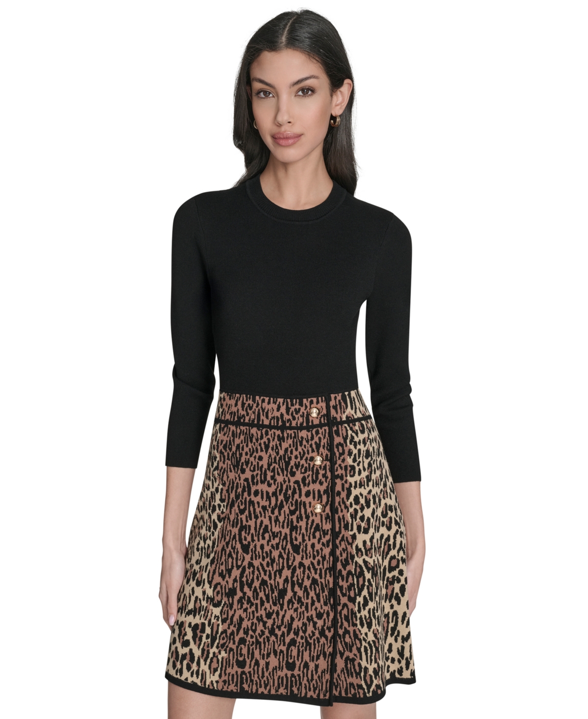 Eliza J Women's 3/4-Sleeve Button Detail Sweater Knit Dress