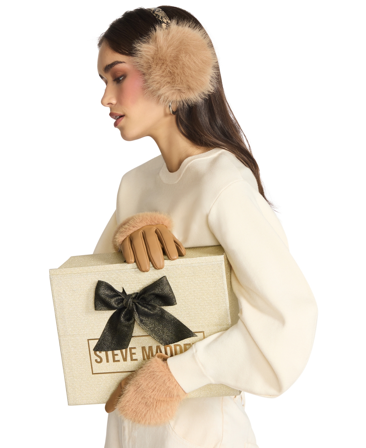 Steve Madden Women's 2-piece Snake Band Earmuff And Gloves Gift Set In Brown