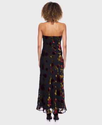 Junior's Flocked Strapless Dress