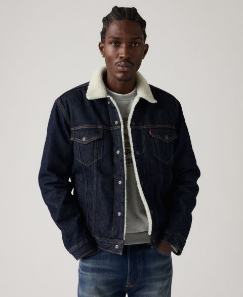 Мужская куртка Levi's Regular Fit Sherpa Denim Trucker, цвет: Тёмная варка джинсовый