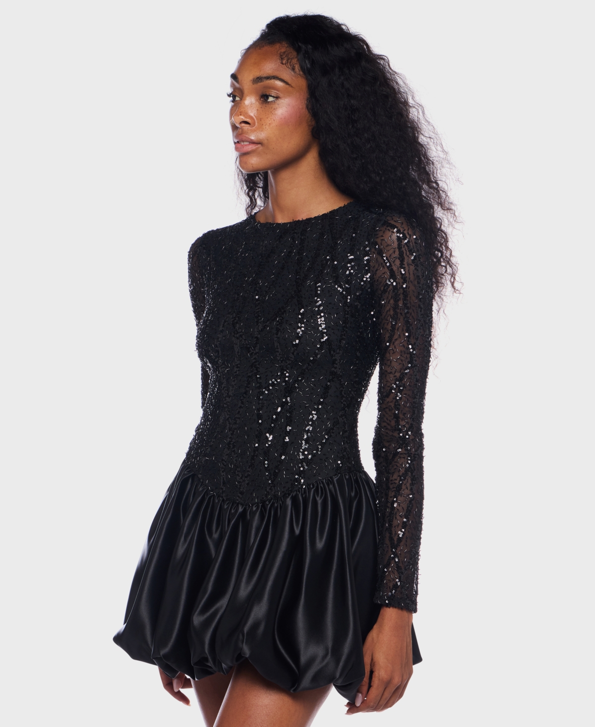 Alex & Sophia Junior's Long Sleeve Round Neck Bubble Dress In Black