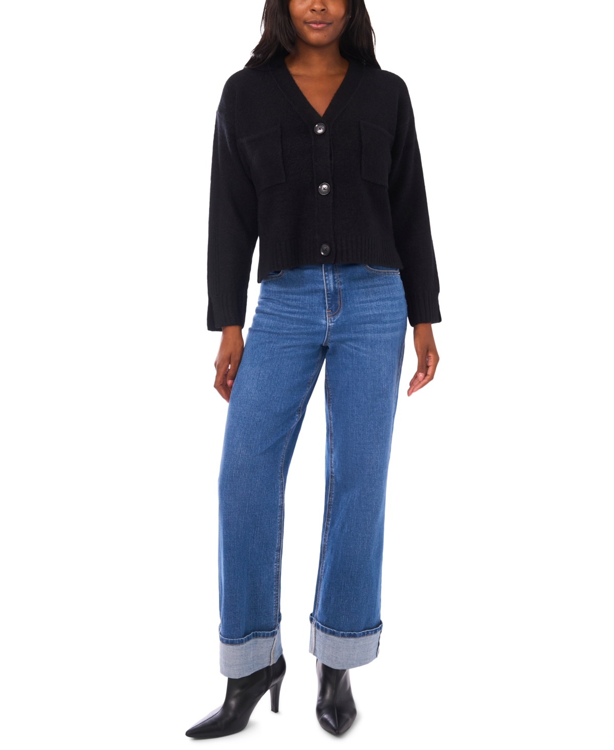 1.state Women's Cropped V-neck Oversized Cardigan In Black