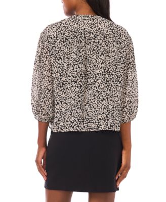 Women's Printed 3/4-Sleeve Crewneck Flowy Blouse