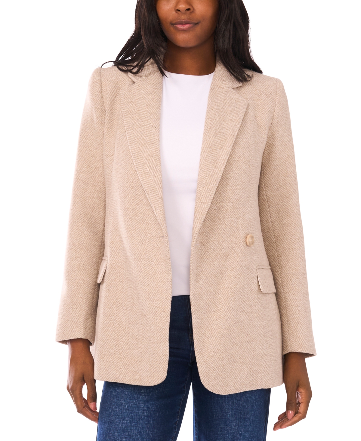 1.state Women's Herringbone Long Sleeve Blazer In Gray