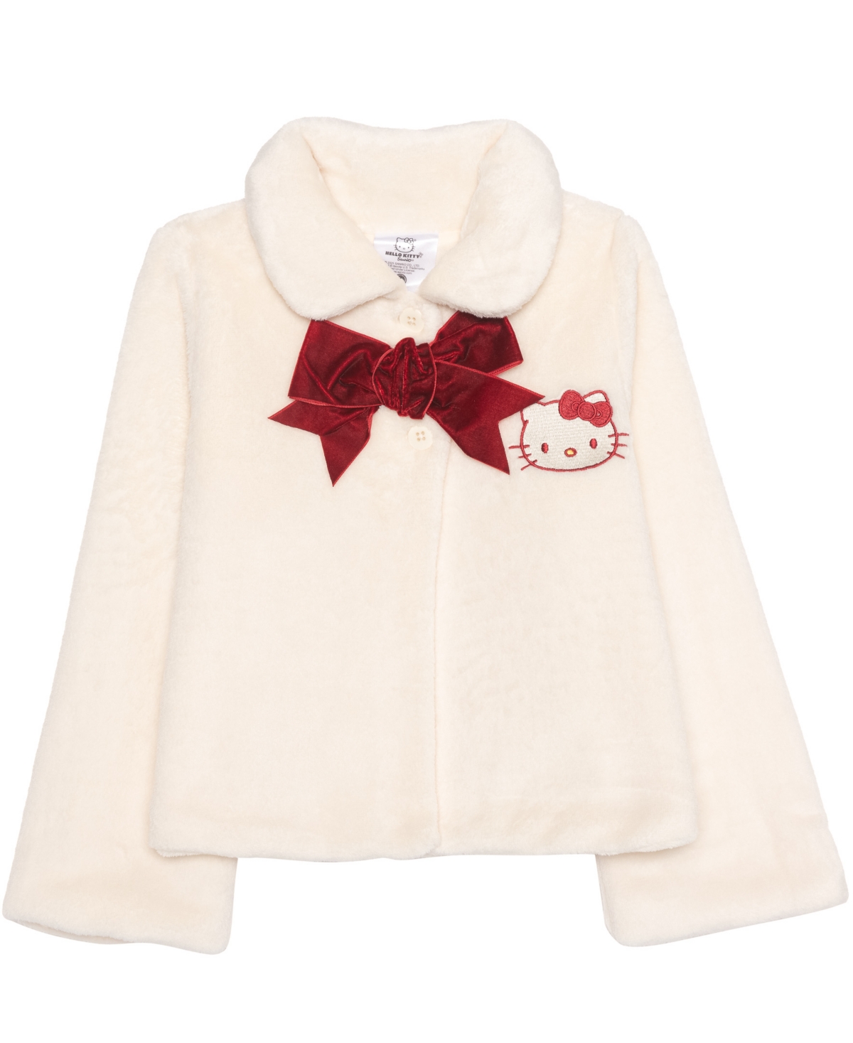 Hello Kitty Girls 2t-6x Front Button Collar Plush Jacket In White