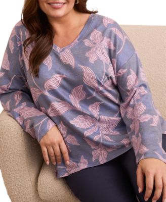 Plus Size Fuzzy Soft V-Neck Knit Top