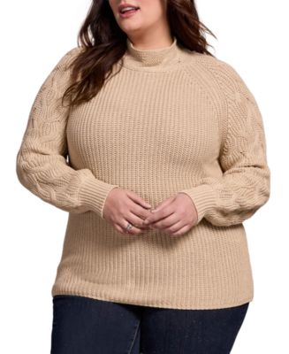 Tribal Plus Size Cable Knit Mock Neck Sweater - Macy's